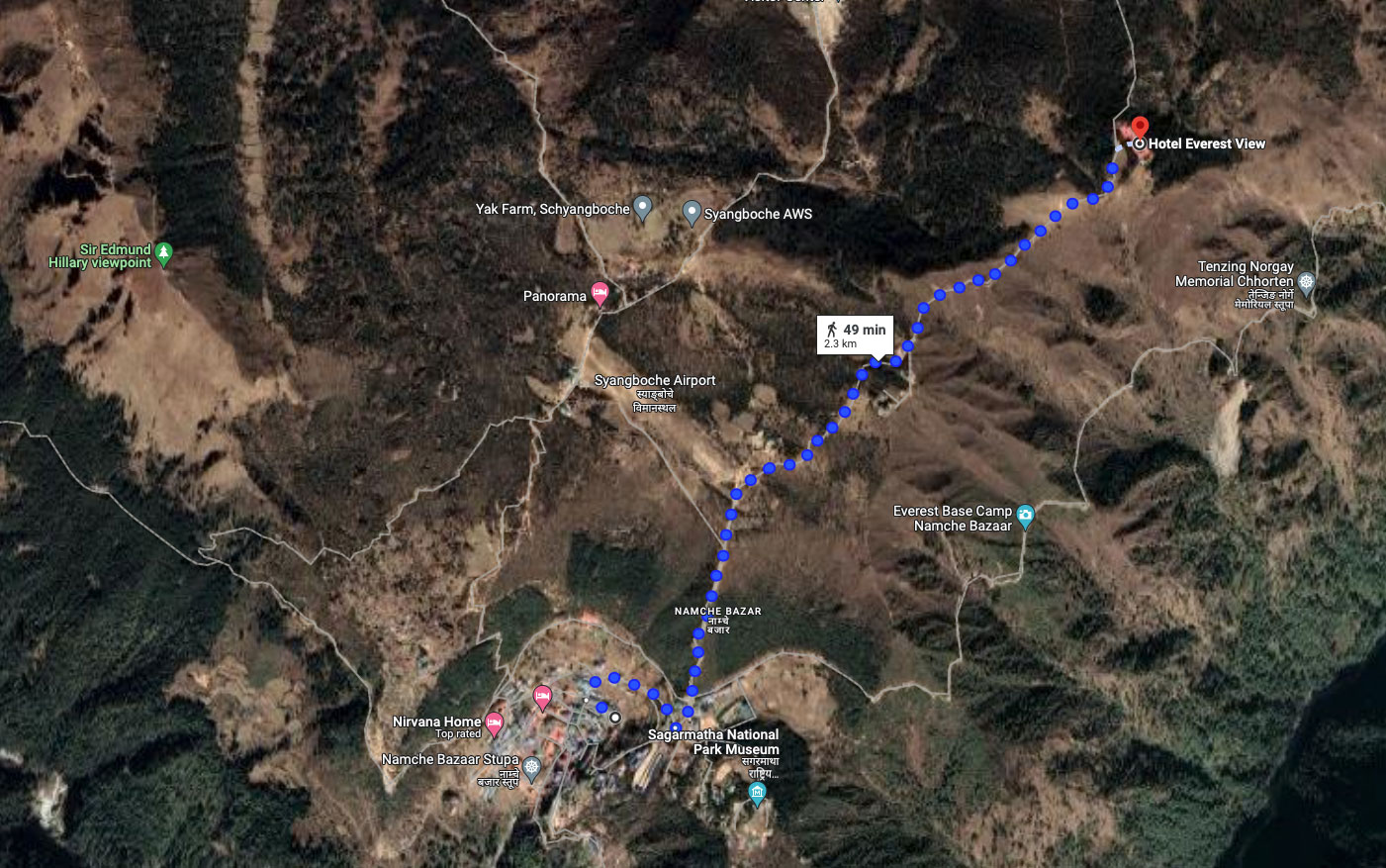 Map of Hotel Everest View Trail from Namche Bazaar